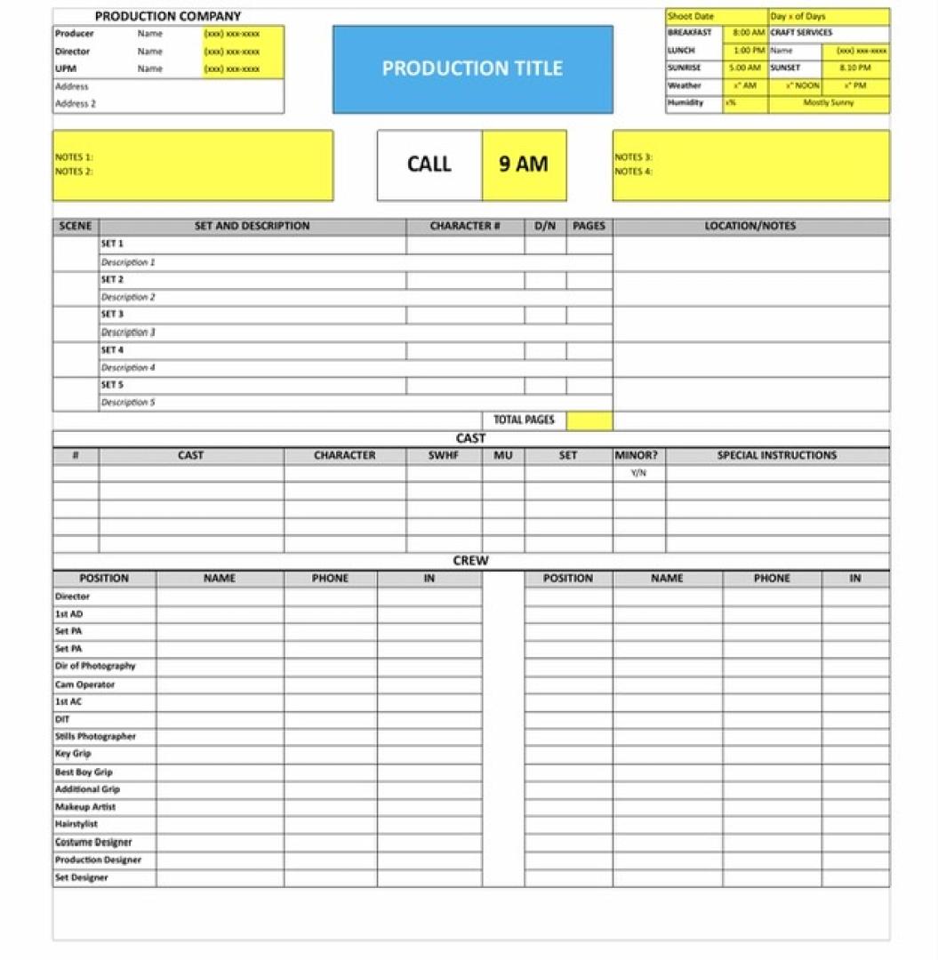 Film Call Sheet Template: Film Production Template FilmDaily tv